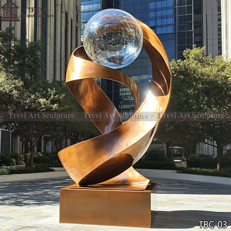 Large Bronze Abstract Sculpture with Resin ball