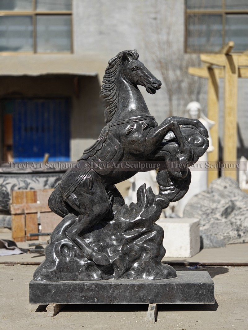 Outdoor black Marble Standing Horse Statue