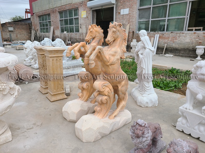 Outdoor red Marble Standing Horse Statue