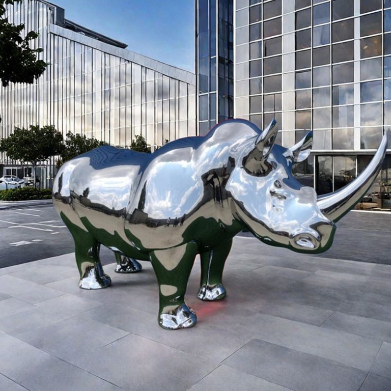 Stainless Steel Metal Rhino Sculpture