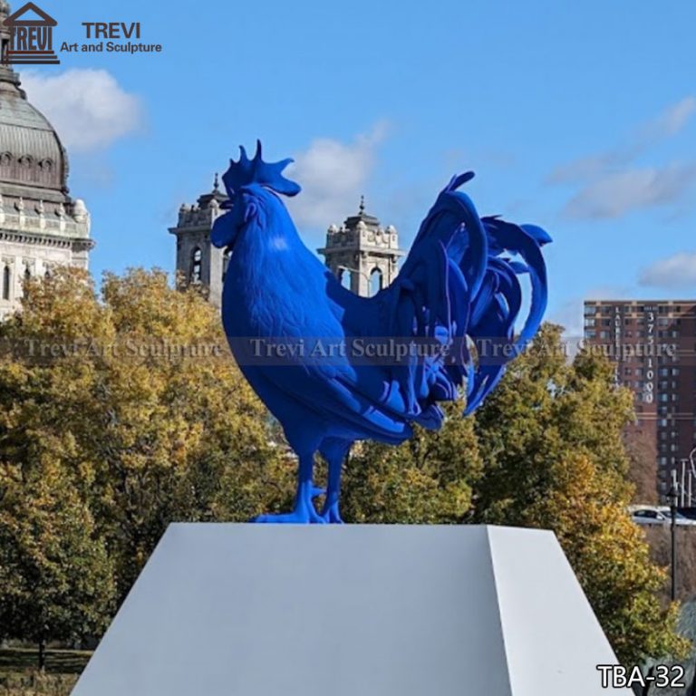 blue rooster statue