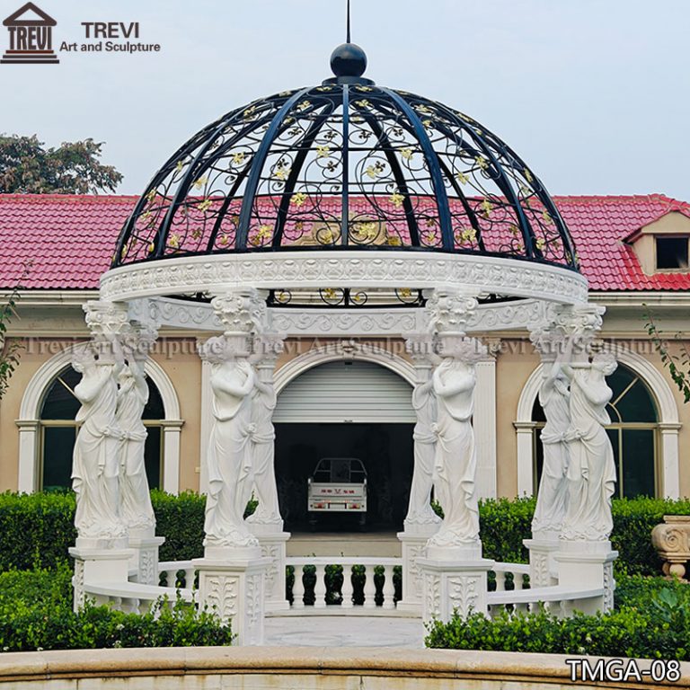 white Marble Greek Female Stone Column Gazebo