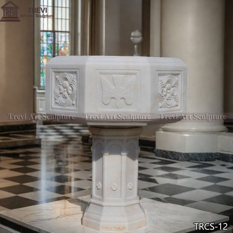 Custom white octagonal baptismal font