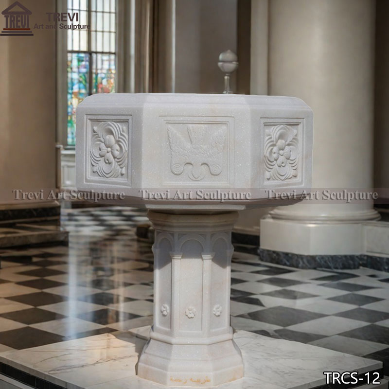 Custom white octagonal baptismal font