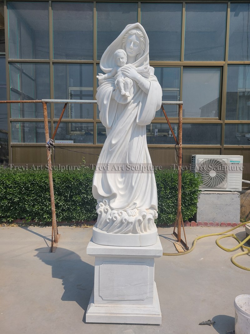 Marble Virgin Mary Holding Jesus Statue