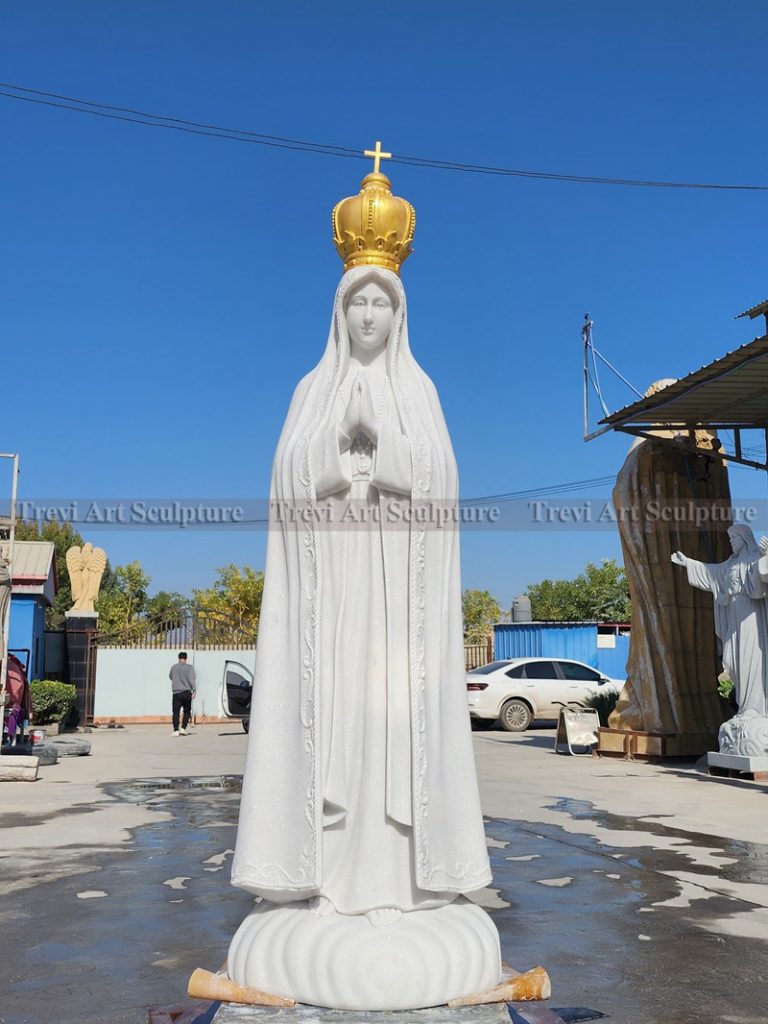 Outdoor marble virgin mary statue with crown