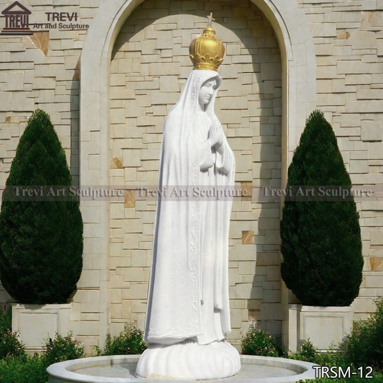 Outdoor white virgin mary statue with crown