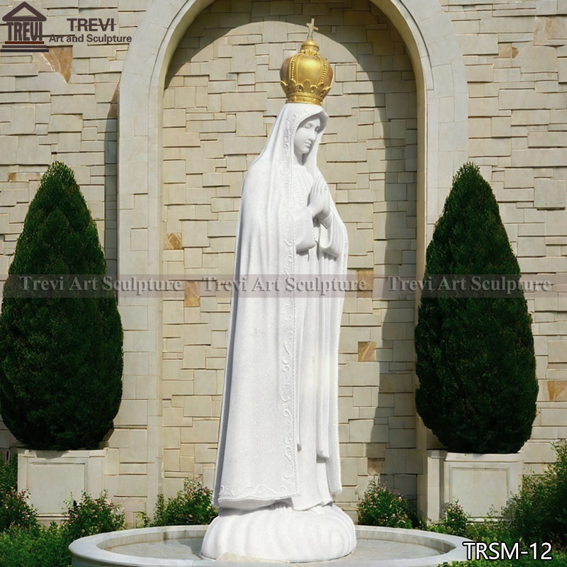Outdoor white virgin mary statue with crown