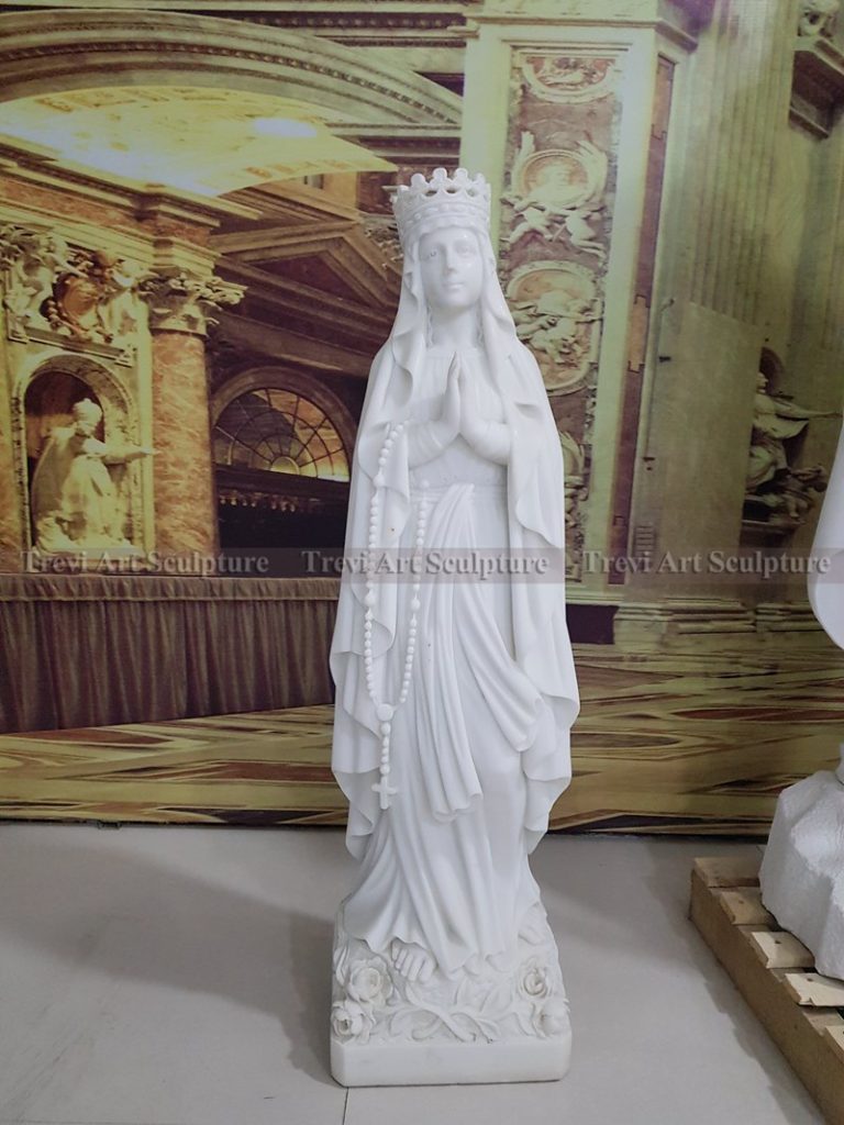 marble virgin mary statue with crown