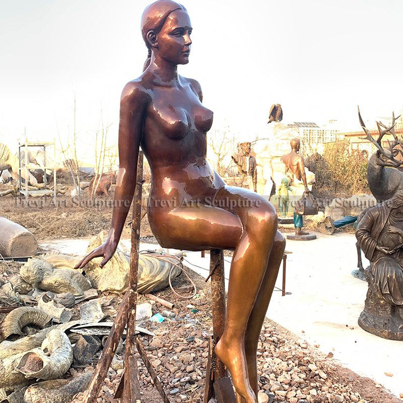 Classic Bronze sitting Nude Lady Statue Art
