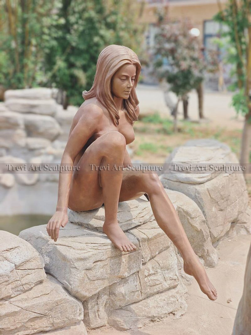 Life Size Classic Bronze sitting Nude Lady Statue Art