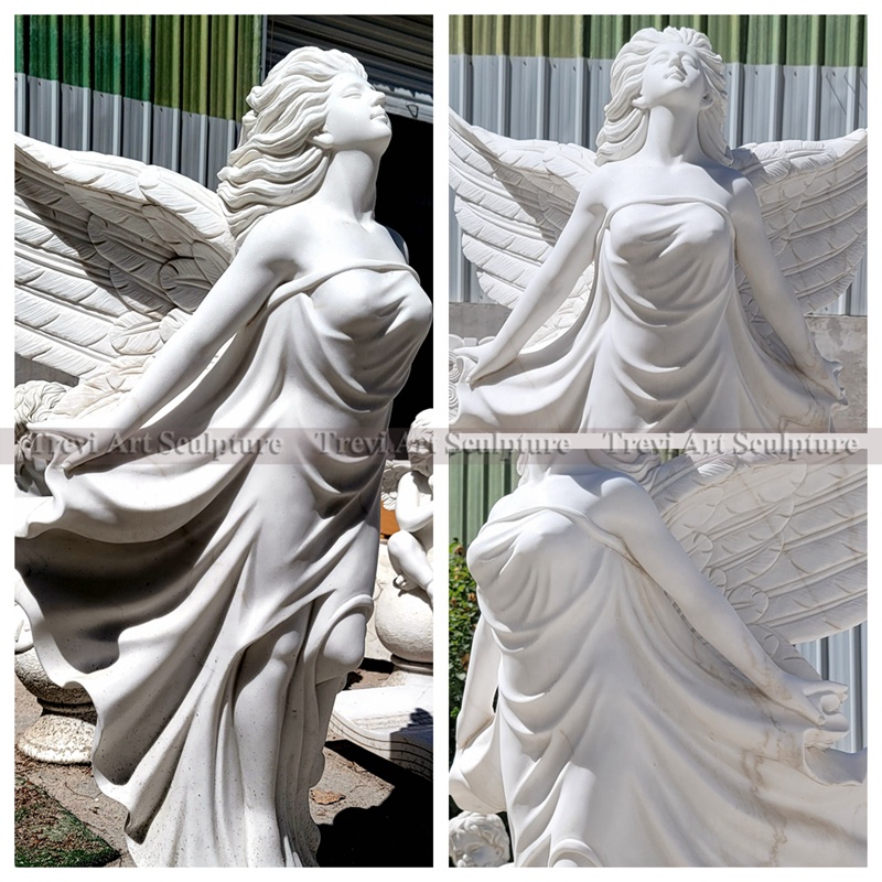 Life Size Marble Flying Angel Sculpture details