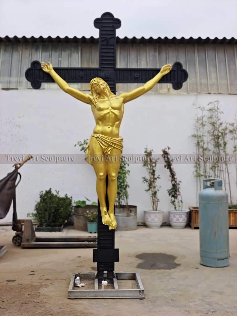 Bronze jesus on cross statue