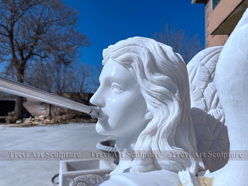Classic Marble Angel with Trumpet Statue details