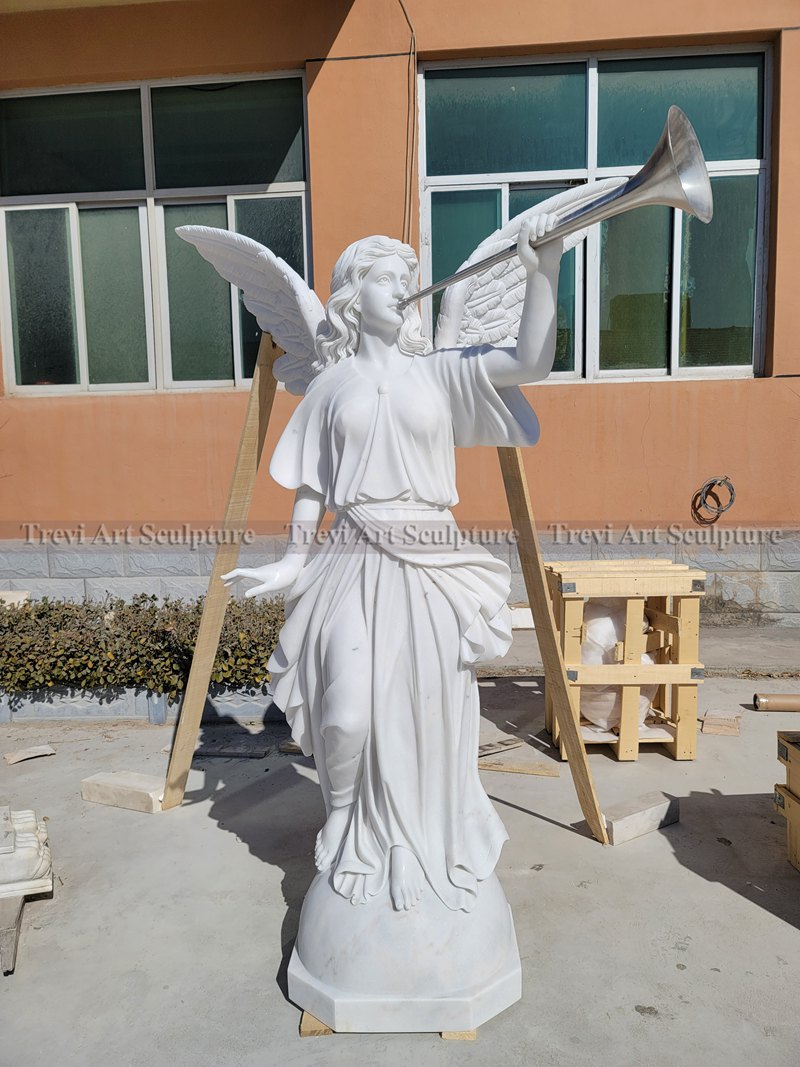 Classic Marble Angel with Trumpet Statue