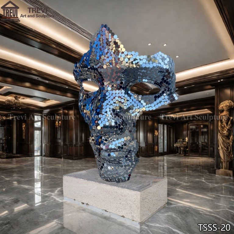 Large Sparkling Metal Face Sculpture for Indoor Decor