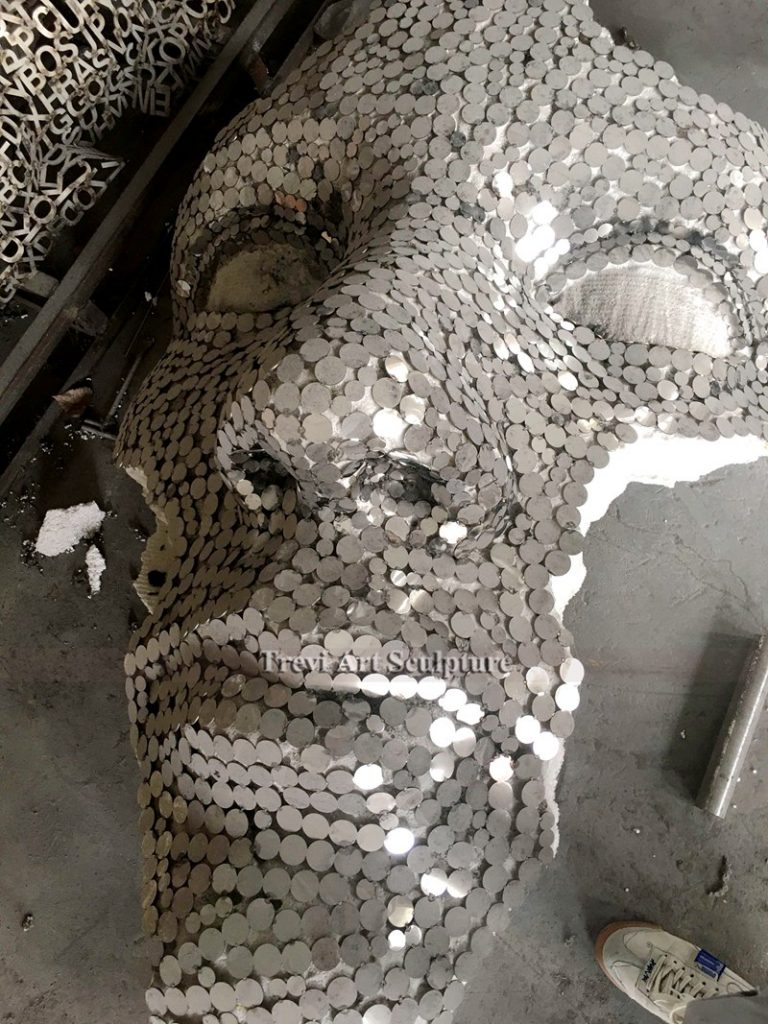 Large Sparkling Metal Face Sculpture making process