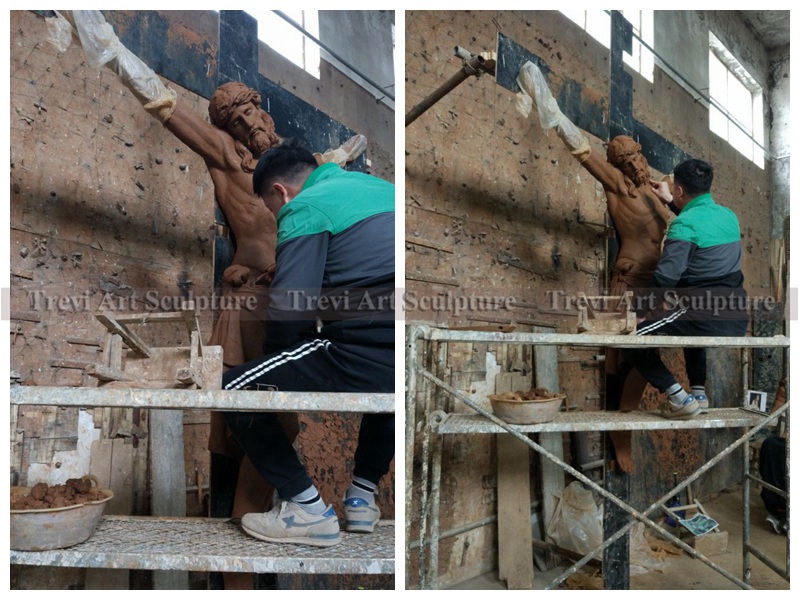 jesus on cross statue clay models