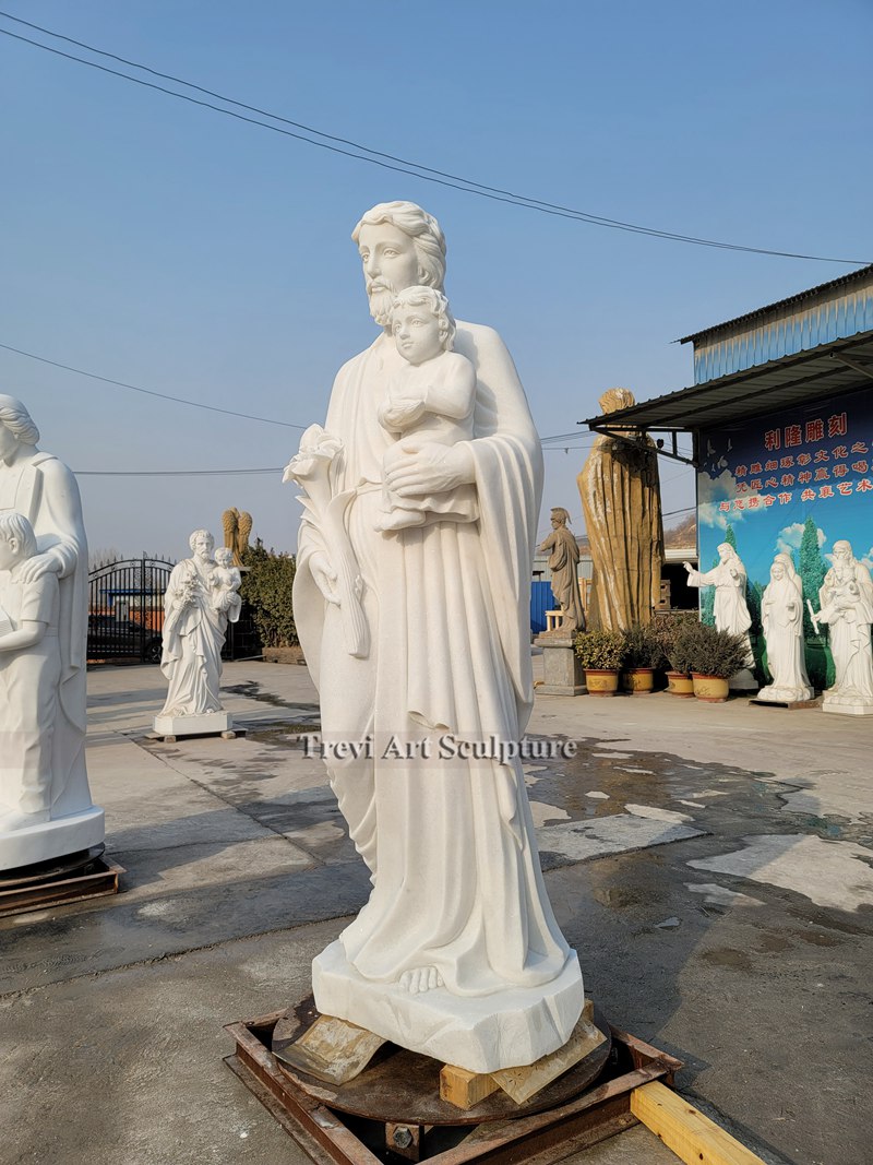 6 Feet Marble St. Joseph And Baby Jesus Statue outdoor