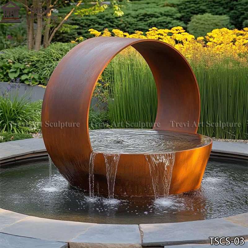 Round corten steel water fountain