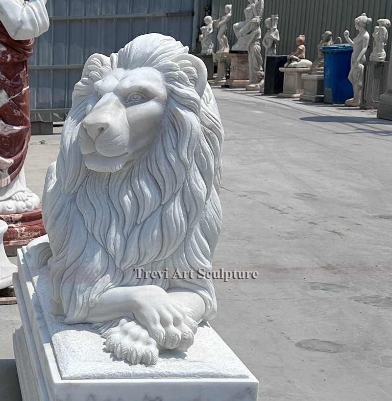 White stone lion statue details