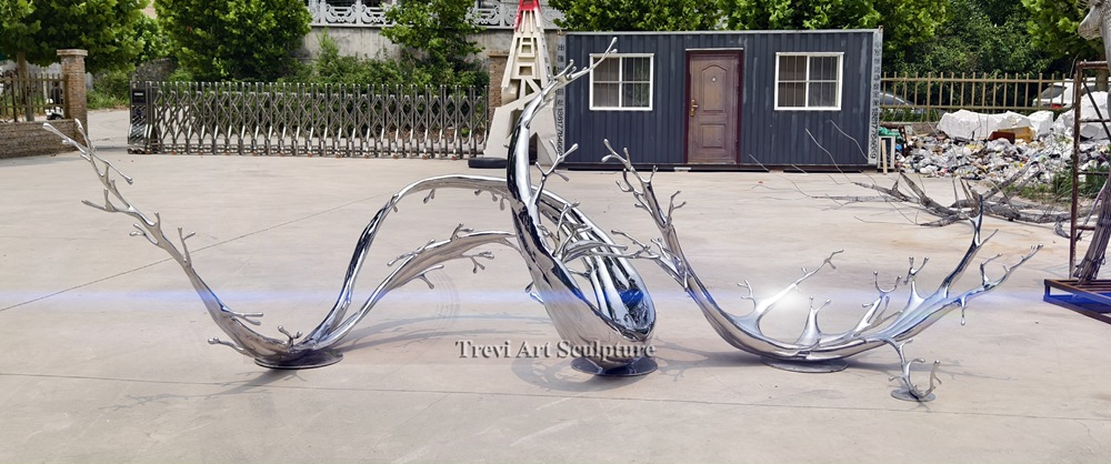 large Modern stainless steel water splash sculpture