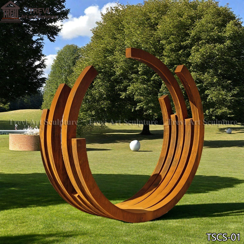 modern corten circle garden sculpture