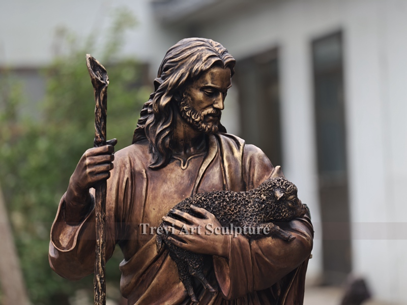 Life size bronze the good shepherd statue details
