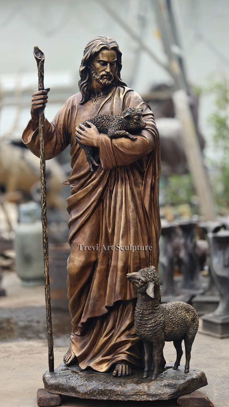 bronze the good shepherd statue for church