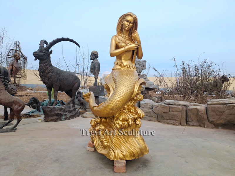 life size bronze Golden mermaid statues for outside