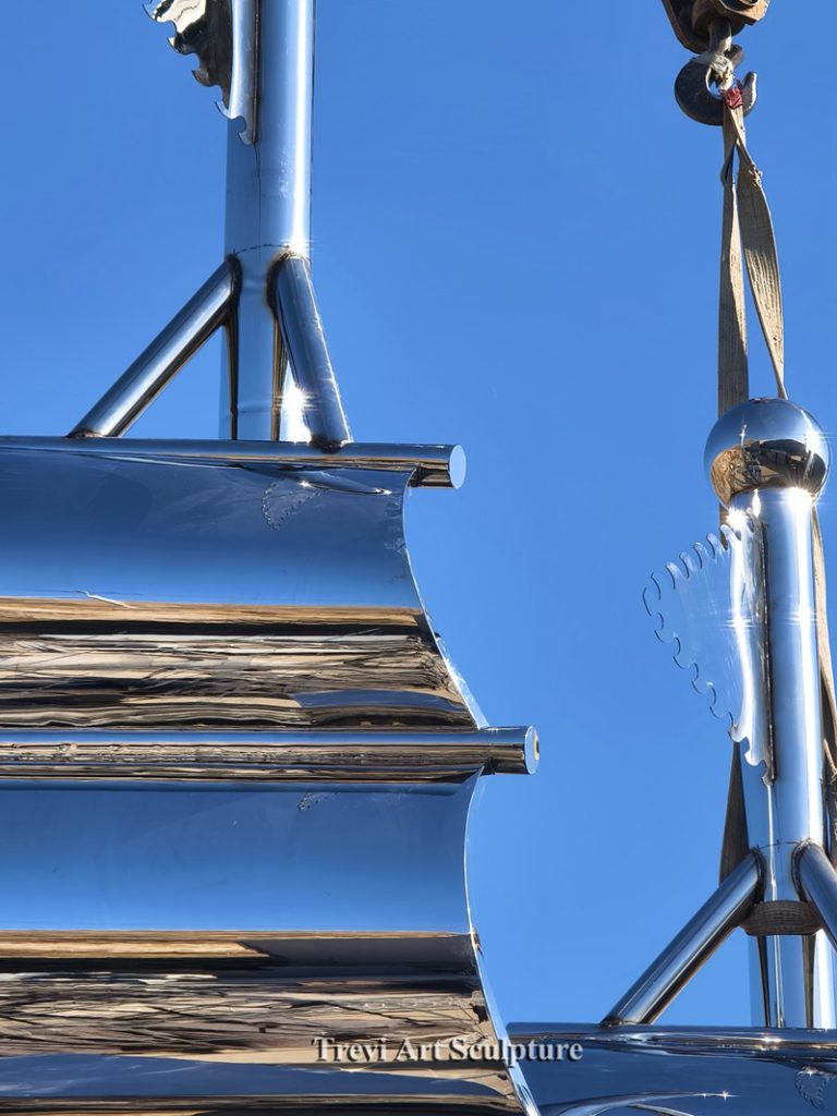 stainless steel sailboat sculpture details