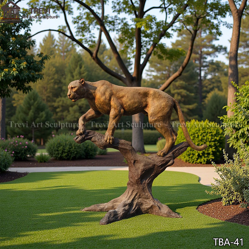 Life size bronze mountain lion statue
