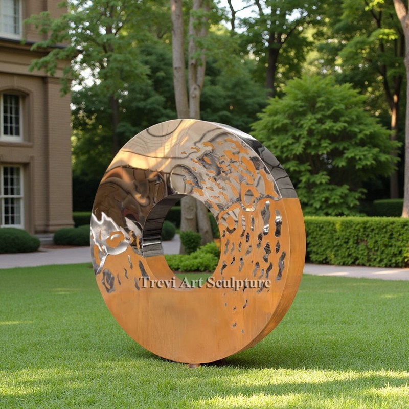 Unique Stainless and corten steel circle sculpture for garden