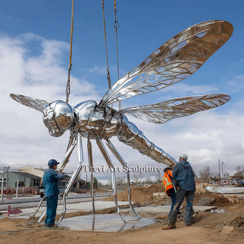 Metal Dragonfly Sculpture installation