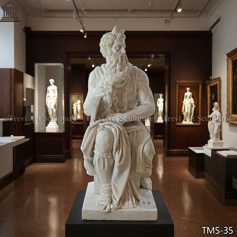 white marble moses with horns statue