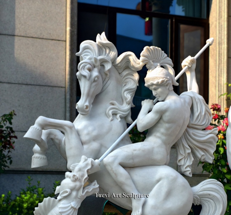 st george slaying the dragon marble statue detail