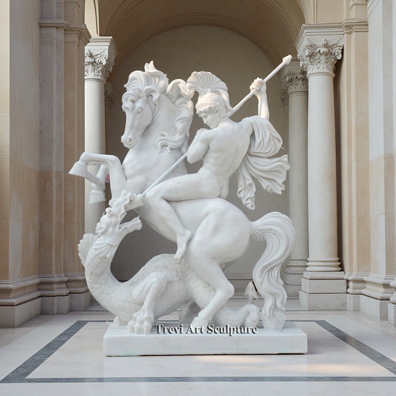 outdoor st george slaying the dragon marble statue