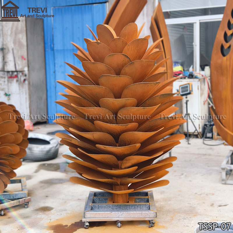 trevi corten steel Pine Cone Sculptures