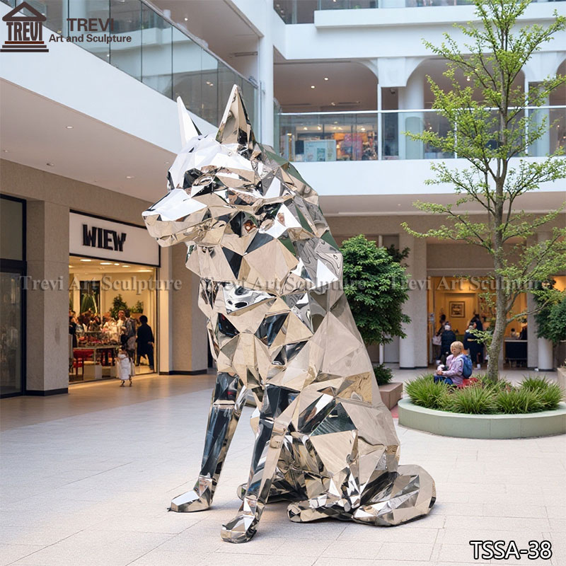 stainless steel geometric metal wolf statue