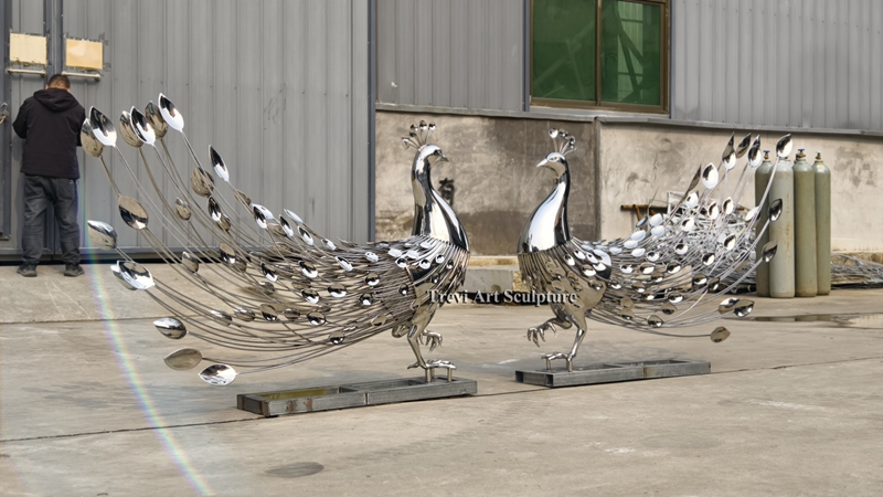 Polished Metal Peacock Statue