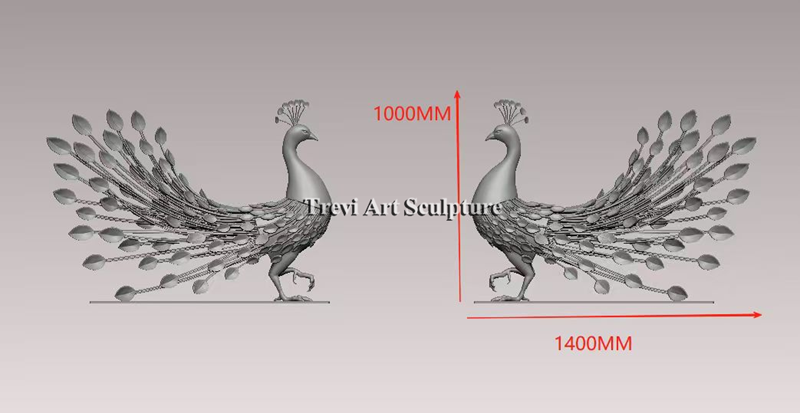 stainless steel Large Polished Metal Peacock Statue