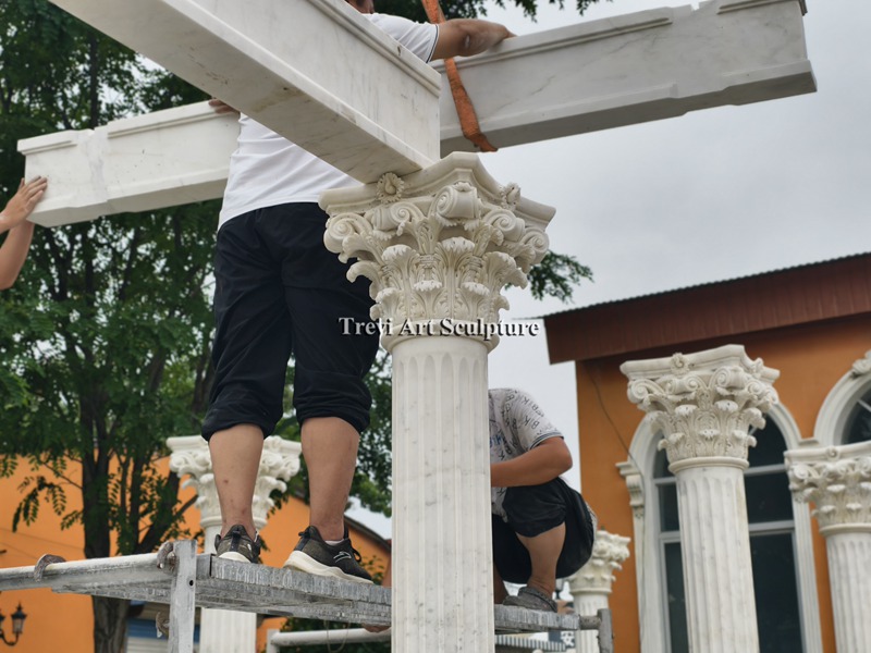 Large outdoor stone column pergola install process