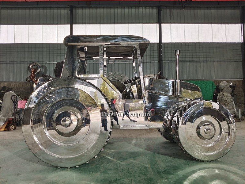 large Stainless steel tractor sculpture