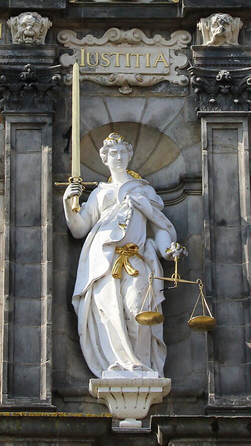 Justitia on the Delft City Hall the Netherlands