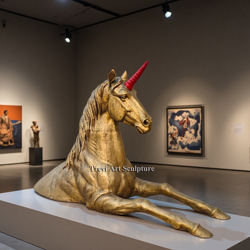 outdoor bronze unicorn statue