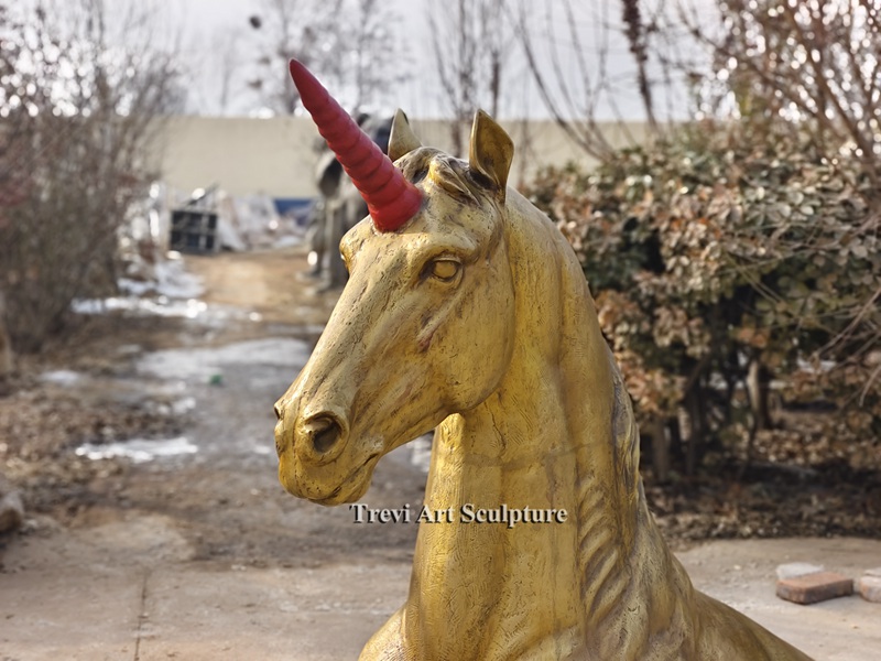 Life size vintage brass unicorn statue details