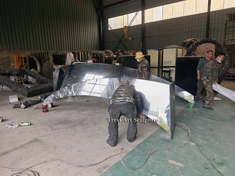 Large stainless steel kinetic wind art sculpture process trevi