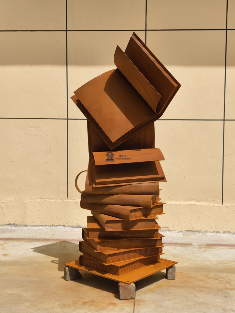 corten steel books statue