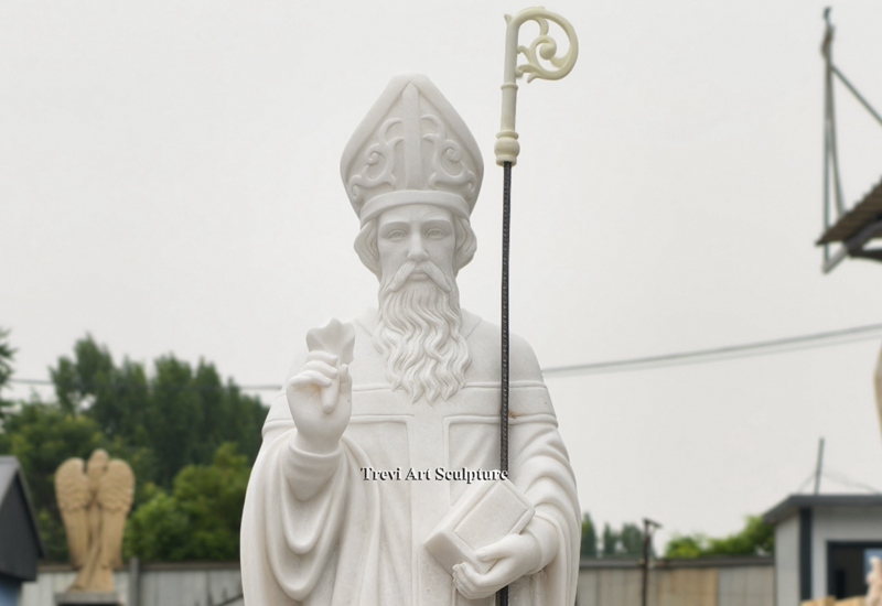 Hand carved natural Marble St Patrick statue details
