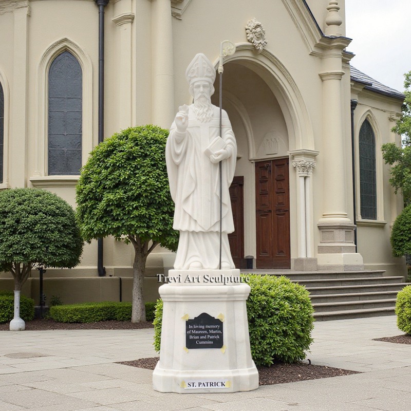 Hand carved natural Marble St Patrick statue for sale